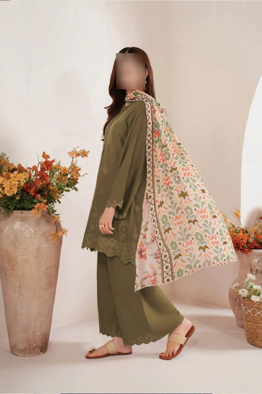 3 Pcs Women's Unstitched Chikankari Embroidered Suit