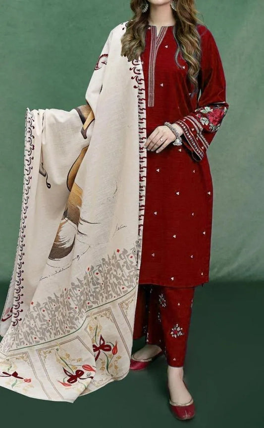 3 PCs women unstitched embroidered suit