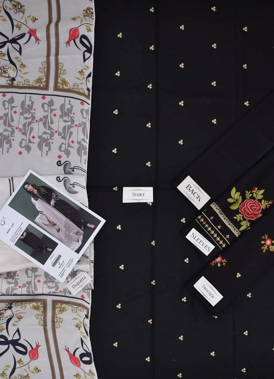 3 PCs women unstitched embroidered suit