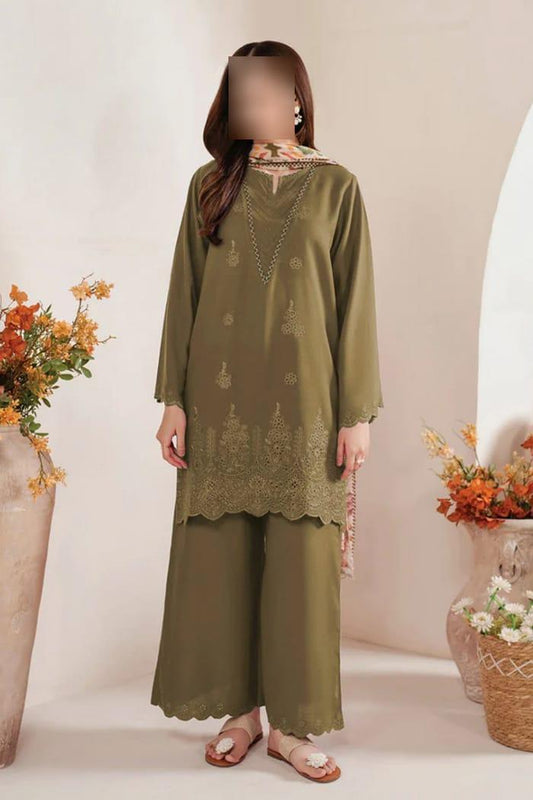 3 Pcs Women's Unstitched Chikankari Embroidered Suit