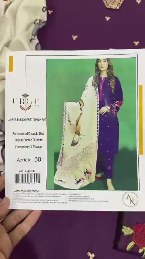 3 PCs women unstitched embroidered suit