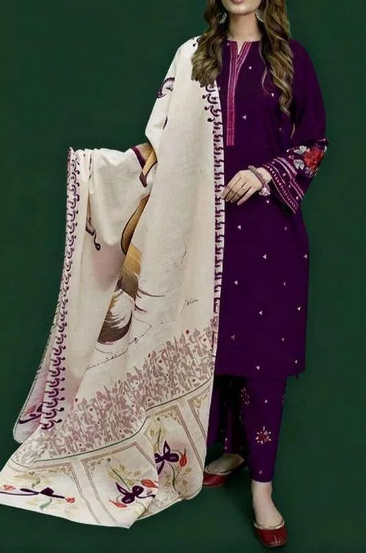 3 PCs women unstitched embroidered suit