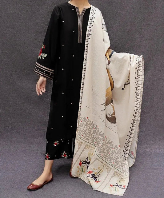 3 PCs women unstitched embroidered suit