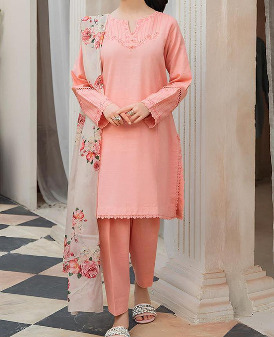 3 PCs women unstitched embroidered suit
